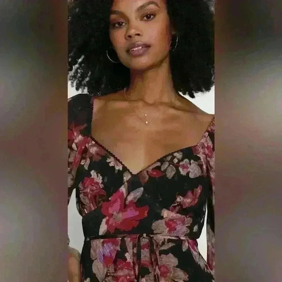 NWT Lulus Dramatically Dreamy Black Floral Chiffon Tiered Lurex Mini Dress - Picture 13 of 14